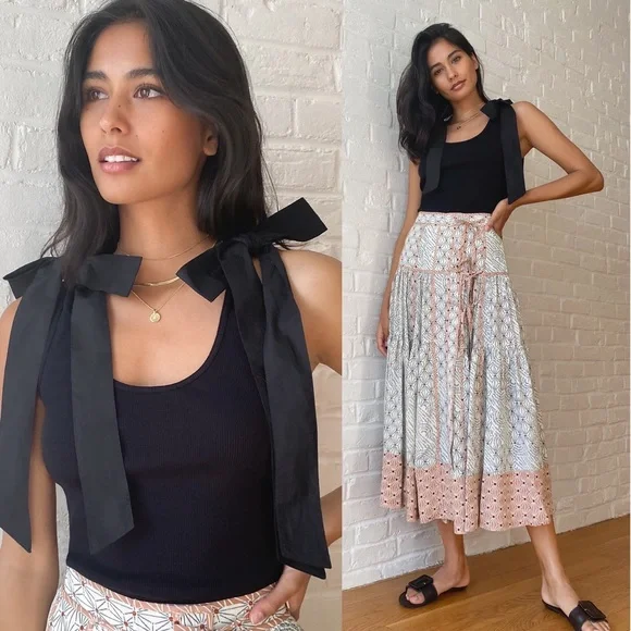 NWT Ulla Johnson Bailey Bow Shoulder Cotton Tank in Noir Black Size Small - Picture 5 of 11